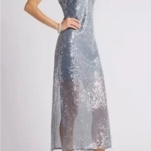 NWT Open Edit Grey Folkstone Silver Sequin Midi Dress